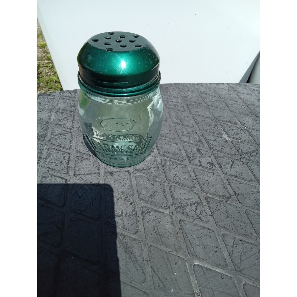 Vintage Kraft Parmesan‎ Cheese Shaker Green Lid Embossed Glass Kitchen Decor